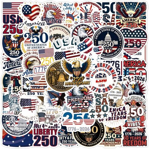 FaCraft 115PCS 250th Anniversary USA Stickers United States 250 Anniversary 1776-2026 Sticker Pack Independence Day Patriotic Stickers Waterproof Vinyl Decals for Water Bottle Laptop Phone Car Luggage in Kuwait