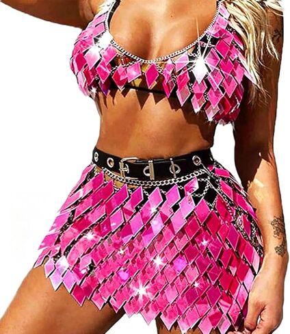 Reetan Fashion Body Chain Sequins Tassel Skirt Set Rave Party Body Chain Outfits Sparkly Body Jewelry for Women and Girls in Kuwait