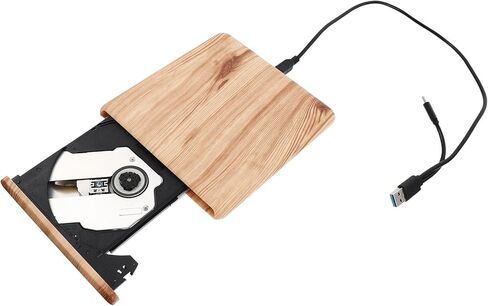 BESPORTBLE محرك أقراص DVD خارجي USB 3.0 Type-c CD DVD للكمبيوتر المحمول والكمبيوتر المكتبي المحمول بتصميم خشبي محبب متوافق مع Windows in Kuwait