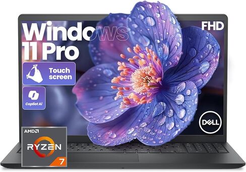 كمبيوتر محمول Dell 15 بشاشة تعمل باللمس، AMD Ryzen 7 7730U (Beats i7-1355U)، ذاكرة الوصول العشوائي 20 جيجابايت، 512 جيجابايت NVMe SSD، Windows 11 Pro، 15.6 بوصة FHD IPS، Copilot AI، Type-C، HDMI، أسود، موديل 2026 in Kuwait