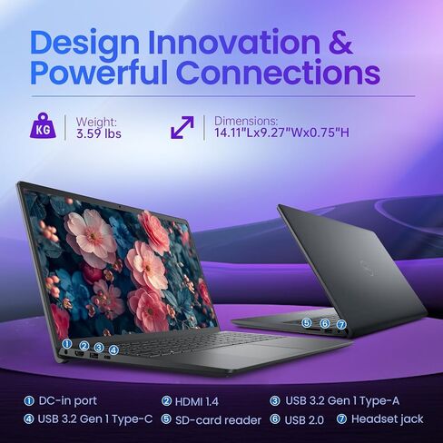 كمبيوتر محمول Dell 15 بشاشة تعمل باللمس، AMD Ryzen 7 7730U (Beats i7-1355U)، ذاكرة الوصول العشوائي 20 جيجابايت، 512 جيجابايت NVMe SSD، Windows 11 Pro، 15.6 بوصة FHD IPS، Copilot AI، Type-C، HDMI، أسود، موديل 2026 in Kuwait