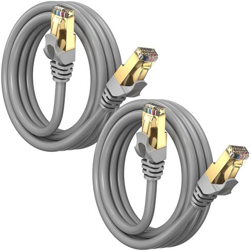 Cat 7 Ethernet Cable 6 ft - (2 Pack) High-Speed Cat7 Internet & Network LAN Patch Cables, RJ45 Connectors - Perfect for Gaming, Streaming, and More (Gray) in Kuwait