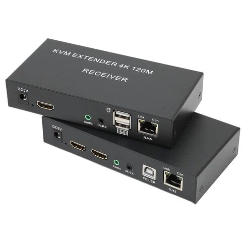 4K KVM، موسع USB KVM Cat5e/6 يصل إلى 120 متر توصيل وتشغيل موسع شبكة واحدة بالأشعة تحت الحمراء للوحة المفاتيح والماوس ومضيف الكمبيوتر والكمبيوتر المحمول، 4 (قابس أمريكي) in Kuwait