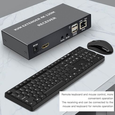 4K KVM، موسع USB KVM Cat5e/6 يصل إلى 120 متر توصيل وتشغيل موسع شبكة واحدة بالأشعة تحت الحمراء للوحة المفاتيح والماوس ومضيف الكمبيوتر والكمبيوتر المحمول، 4 (قابس أمريكي) in Kuwait