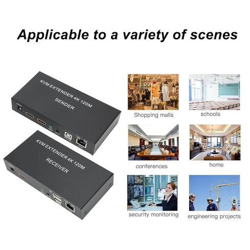 4K KVM، موسع USB KVM Cat5e/6 يصل إلى 120 متر توصيل وتشغيل موسع شبكة واحدة بالأشعة تحت الحمراء للوحة المفاتيح والماوس ومضيف الكمبيوتر والكمبيوتر المحمول، 4 (قابس أمريكي) in Kuwait
