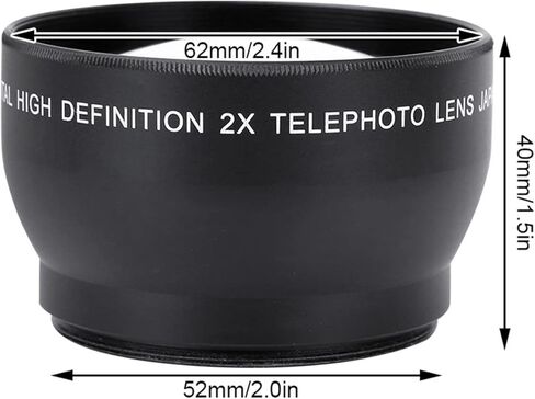 52mm 2X Telephoto Lens, HD Professional Tele Converter with Aluminum Alloy Body, Scratch Proof, for 52mm Mount Camera in Kuwait