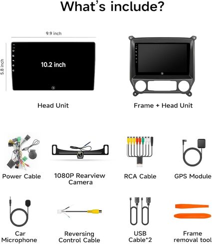 ستيريو راديو السيارة مقاس 10.2 بوصة لسيارة Chevy Silverado GMC Sierra 2014-2018، CarPlay اللاسلكي وAndroid Auto، WiFi GPS، Bluetooth FM SWC، شاشة تعمل باللمس، تدعم كاميرا احتياطية 1080P in Kuwait