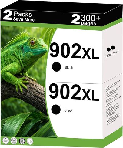 902 XL خراطيش الحبر الأسود مجموعة كومبو بديلة لـ HP 902XL HP902 تعمل لـ OfficeJet 6950 6954 6951 6956 6961 6963 6964 6978 6968 6958 6970 6960 6975 6962 الطابعة مع شريحة V22.2.1 (عبوتان) أسود) in Kuwait