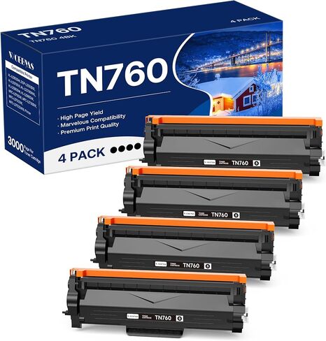 خرطوشة حبر بديلة TN760 متوافقة مع طابعة Brother TN-760 TN730 مع HL-L2350DW HL-L2370DW MFC-L2750DW DCP-L2550DW (4 أسود) in Kuwait