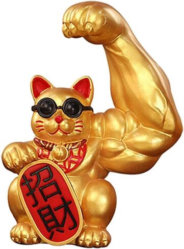 Fenteer Muscle Arm Lucky Fortune Cat Figurine Sculptures Head Vigorously Opening Gift Shop Sculptures Fortune Wealth Welcoming Cat Ornament Chinese New Year Decoration Festive Decor- Left Luck in Saudi Arabia