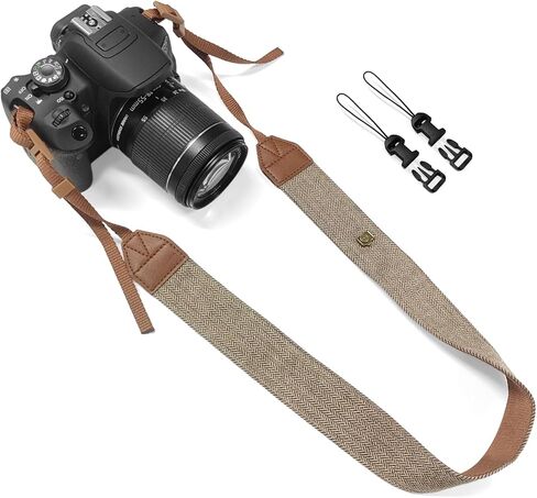 TENOC Vintage Camera Strap 1 Pack, Canvas Herringbone Neck Shoulder Strap with Quick Release Buckles for DSLR/SLR/Mirrorless, Universal Retro Anti-Slip Belt, Adjustable Length (Brown) in Kuwait