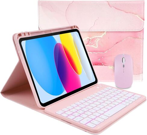 حافظة لوحة مفاتيح لجهاز iPad 11 مقاس 11 بوصة (A16، 2025) / الجيل العاشر، ماوس ولوحة مفاتيح مغناطيسية بإضاءة خلفية قوس قزح قابلة للفصل بـ 7 ألوان، غطاء جلد PU ممتاز مع خاصية النوم/الاستيقاظ التلقائي، وردي in Kuwait