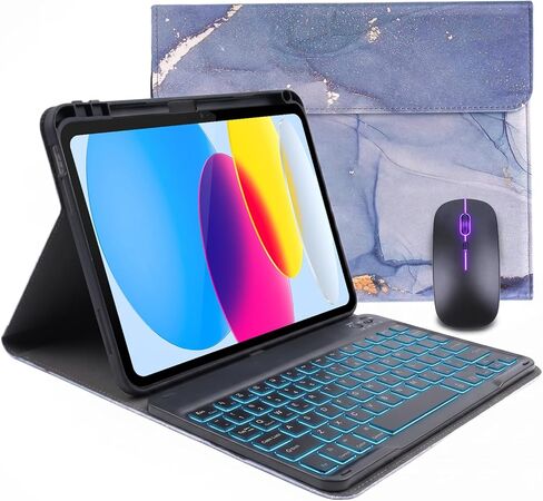 Case Keyboard for 11 inch iPad 11th (A16, 2025) / 10th Generation,Mouse and Detachable Wireless 7 Color Rainbow Backlight Magnetic Keyboard,Premium PU Leather Cover with Auto Sleep/Wake,Pink in Kuwait