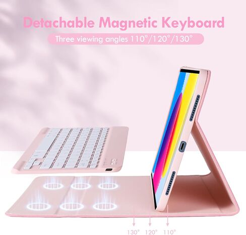 Case Keyboard for 11 inch iPad 11th (A16, 2025) / 10th Generation,Mouse and Detachable Wireless 7 Color Rainbow Backlight Magnetic Keyboard,Premium PU Leather Cover with Auto Sleep/Wake,Pink in Kuwait