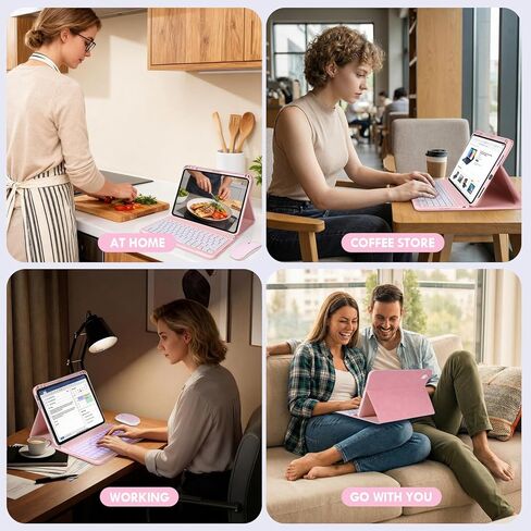 Case Keyboard for 11 inch iPad 11th (A16, 2025) / 10th Generation,Mouse and Detachable Wireless 7 Color Rainbow Backlight Magnetic Keyboard,Premium PU Leather Cover with Auto Sleep/Wake,Pink in Kuwait