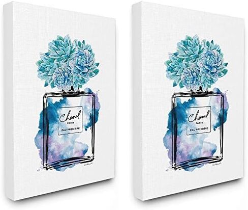 زجاجة عطر عصرية بألوان مائية من ستوبيل هوم ديكور، مع زهور زرقاء, MDF, متعدد الألوان, 10x15 in Kuwait