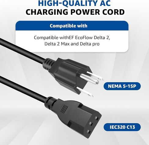سلك طاقة تيار متردد بديل بطول 6 أقدام و3 شقوق لكابل EF EcoFlow Delta Pro/Delta 2 Max/Delta 2/River 2 Pro Max/River 2 Pro/River 2-10A 125V in Kuwait