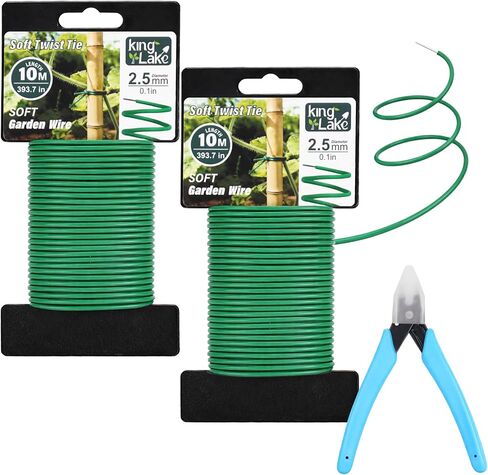 KINGLAKE سلك حديقة أخضر مع كماشة - 66 قدم 3.5 مم ربطات للحديقة، ربطات نباتية ناعمة، سلك نباتي لتسلق النباتات، الطماطم، دعم الكروم، الخضروات، الزهور، التدريب على البستنة الداخلية والخارجية in Kuwait