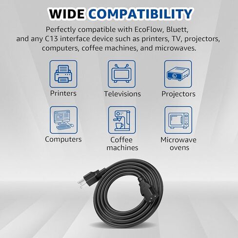 سلك طاقة تيار متردد بديل بطول 6 أقدام و3 شقوق لكابل EF EcoFlow Delta Pro/Delta 2 Max/Delta 2/River 2 Pro Max/River 2 Pro/River 2-10A 125V in Kuwait