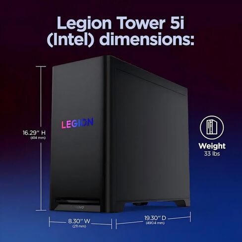 Lenovo Legion Tower 5i Gaming Desktop, Intel 20-Core Ultra 7 265F (Up to 5.3GHz), 32 GB DDR5, 1 TB SSD, GeForce RTX 5060Ti 8GB GDDR7, Legion Coldfront Cooling, Wi-Fi 6E, Windows 11 Pro, w/Accessories in Kuwait