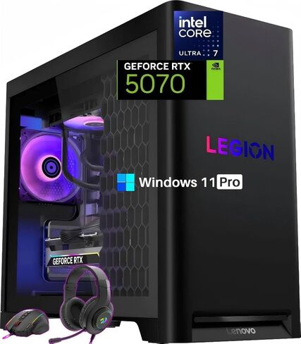 كمبيوتر مكتبي للألعاب Lenovo Legion Tower 5i Gen 10، Intel 20-Core Ultra 7 265F (يصل إلى 5.20 جيجاهرتز)، 64 جيجابايت DDR5، 2 تيرابايت SSD، NVIDIA GeForce RTX 5070 12GB GDDR7، 850W PSU، Wi-Fi 6E، Windows 11 Pro، مع الملحقات in Kuwait