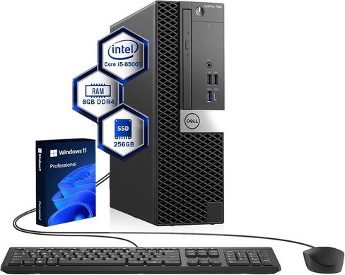 كمبيوتر مكتبي Dell Optiplex 7060 صغير الحجم، Intel Core i5-8500T يصل إلى 3.5 جيجا هرتز، 8 جيجا DDR4، 256 جيجا SSD، لوحة مفاتيح وماوس، منافذ DisplayPorts، Windows 11 Pro (متجدد) in Kuwait