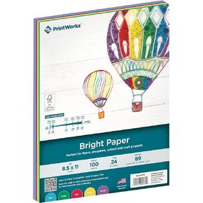 PrintWorks Bright Colored Paper, 24 lb, 4 Assorted Colors, FSC Certified, Perfect for School and Craft Projects, 100 Sheets, 8.5 x 11 Inch (00576), Single