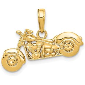 10K yellow-gold Gold Polished Textured 3-D Motorcycle Pendant - 19mm