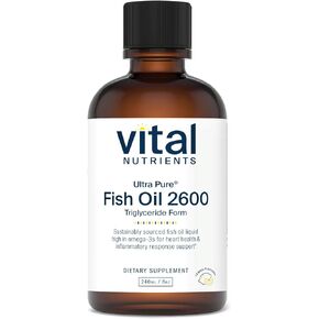 Vital Nutrients - Ultra Pure Fish Oil 2600 (Pharmaceutical Grade) - Hi-Potency Deep Sea Liquid Fish Oil, Cardiovascular Support, Natural Lemon Flavor - 8 Fl Oz per Bottle