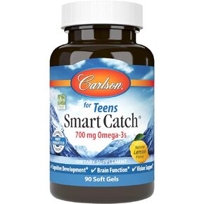 Carlson - Teen's Smart Catch، 700 مجم أوميجا 3، التنمية الإدراكية، وظائف المخ ودعم الرؤية، ليمون، 180 كبسولة هلامية