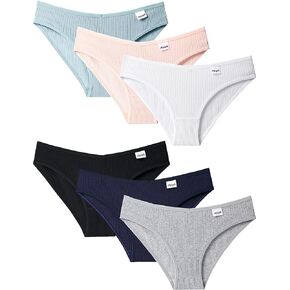 Kiench Teens Underwear Cotton Big Girls' Hipster Panties Low Rise V Waist 6-Pack