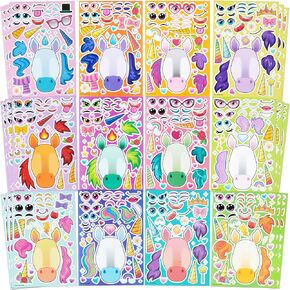 JOYIN 36 PCS 9"x6" Make-a-face Sticker Sheets Make Your Own Unicorn Fantasy Animal Mix and Match Sticker Sheets with Fantasy Unicorn Animals Kids Party Favor Supplies Craft