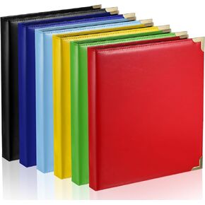 Cholemy 6 Pieces Leather 3 Ring Binder Portfolio Binder Organizer Classic Collection Executive Presentation Round Rings Vintage Binder Holds 150 Sheets with 2 Inner Pockets (Black)