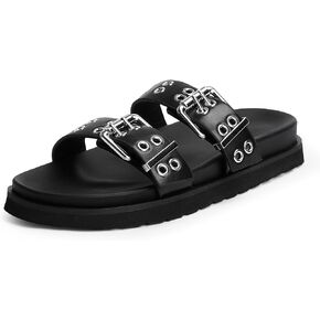 Modatope Womens Flat Sandals for Women Double Buckle Adjustable Slide Sandals Slip On Open Toe Platform Sandals