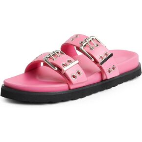 Modatope Womens Flat Sandals for Women Double Buckle Adjustable Slide Sandals Slip On Open Toe Platform Sandals