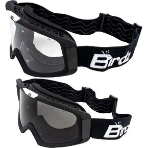Birdz Eyewear 2 Pairs Pelican Motorcycle Safety Goggles Fitover Black TPU Frame w/Clear & Smoke Lenses