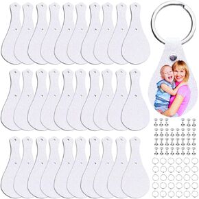 30 Sets Sublimation Keychain Blanks Making Kits, Shiny Glitter for Heat Transfer and Gold PU Faux Lather Back, Nice Customized Key Fob for Families/Lovers DIY Craft Gift Supplies