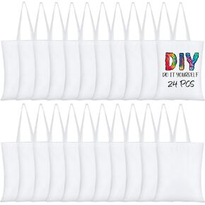 Sanwuta 24 Pcs Sublimation Blanks Polyester Tote Bags 15.8 x 12 Inch Sublimation White Polyester Tote Bags for Valentine‘s Day Party DIY Tie Dyed Souvenir Event Gifts