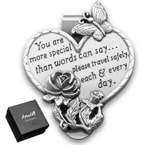 Car Visor Medal Heart-Shaped Visor Clip Accessories Bless Driving Safety Prayer Religious Gift for Parent, Family, Friend, Driver (1)