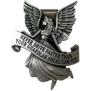 Never Drive Faster Than Your Angel Visor Clip, 2 Inches Silver Metal Car Visor Gifts for Drivers,Traveling Wishes