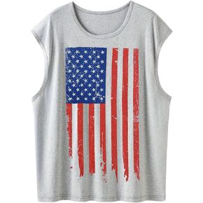 EULLA Men's USA Flag Shirts Workout Tank Tops Gym Sleeveless Shirts Crew Neck Bodybuilding Muscle Tee Shirt