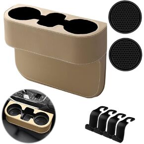 Automotive Cup Holders, Car Seat Organizer Front Gap Filler, Holder Auto Front Seat Side Pocket Leather Cover Car Cup with 4pcs Car Hooks 2 Cup Coasters in Saudi Arabia