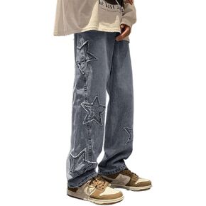 Mens Y2k Star Jeans High Waisted Hip Hop Streetwear Jeans Loose Baggy Embroidery Aesthetic Harajuku Denim Pants