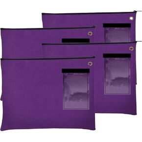 BankSupplies Canvas Zipper Bags | 14W x 11H | Set of 4 | Large Storage Bags | Grommet for Zip Tie & Padlock | 5W x 3H Framed Cardholder | Zipper Closure | Bank Bags