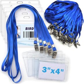 4x3 Name Tags Badge Holder with Lanyard 50 Pack Waterproof Horizontal ID Badge Holder and 50 Pcs Lanyards Nametag for Conferences, Events, and Meetings (Yellow, 4 X 3 inches)