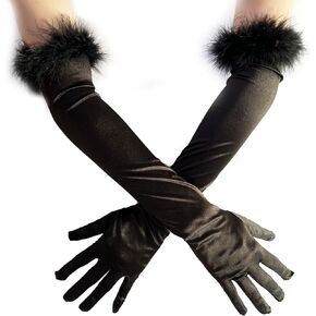 1920s Vintage Feather Gloves Long Satin Gloves Flapper Evening Opera Satin Gloves for Women Elbow