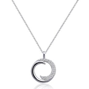 Silver Crescent Moon Necklace Circle Pendant Cubic Zirconia Necklace Cute Handmade Necklaces for Women Fashion Moon Jewelry