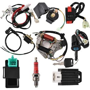 Complete Electrics Stator Coil CDI Wiring Harness Switch lock Ignition Switch Solenoid Relay Spark Plug for 4 Stroke ATV 50cc 70cc 110cc 125cc Pit Quad Dirt Bike Go Kart