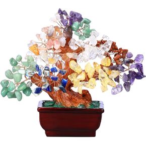 GEHECRST Natural 7 Chakra Gemstones Money Tree Reiki Healing Crystal Stones Bonsai Tree Home Office Feng Shui Decoration for Wealth, Health, Protection/9.5"-9.8"
