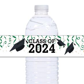 21 Class of 2024 Confetti Graduation Water Bottle labels - Green